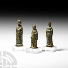 Chess Piece Group. 19th century A.D. or earlier. A group of three bronze chess pieces modelled in the round, each mounted on a custom-made display bas...