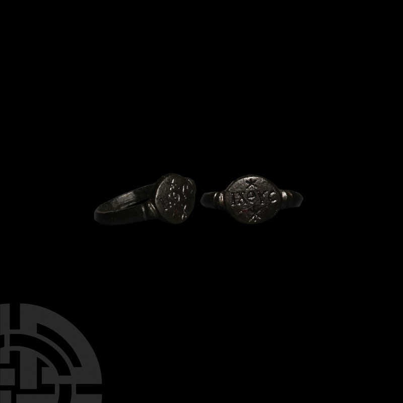 Post Byzantine Ring with Inscription. 17th-19th century A.D. A bronze finger rin...