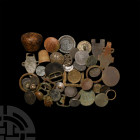 Tudor and Other Artefact Group. 16th century A.D. and later. A mixed group of artefacts comprising buttons, thimbles, buckles, clothes fittings and ot...