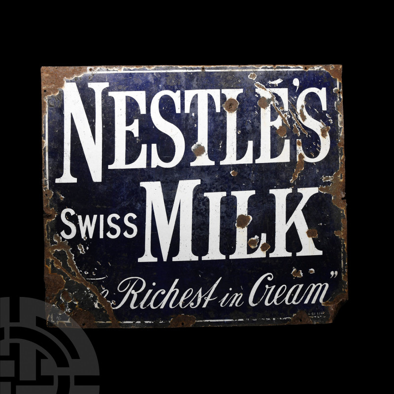 Edwardian 'Nestle's Milk' Enamelled Advertising Sign. c.1910 A.D. Enamelled iron...