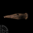 Hammer Anvil with Inscription. c.1500-1700 A.D. An iron hammer anvil or sledge hammer head, octagonal in section with one tapering end and one flat, c...