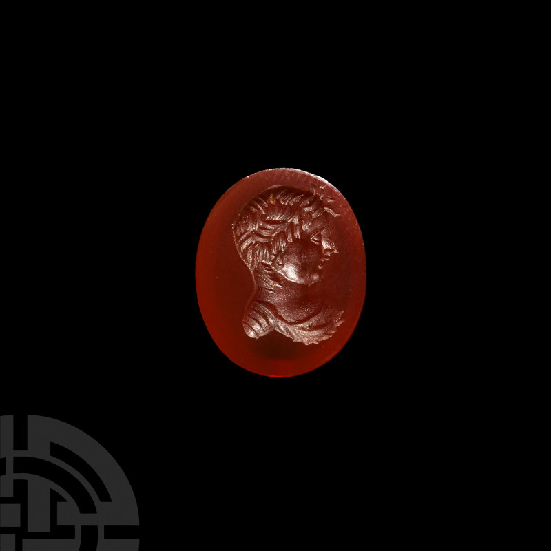 Post Classical Gemstone with Portrait. 19th-20th century A.D. A polished oval ca...