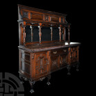 Oak Mirror-Backed Sideboard. 19th century A.D. A late 19th century Victorian oak sideboard, the top superstructure with moulded dentil cornice, three ...