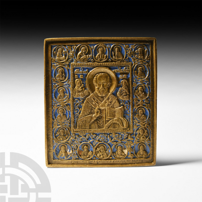 Enamelled Icon with Saint Nicholas. 18th-19th century A.D. A rectangular icon wi...
