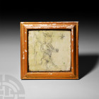 Spanish Blue and White Tile with Alchemy Scene. 17th-19th century A.D. A large glazed ceramic tile with an alchemical themed design composed of a cent...