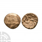 Corieltauvi - South Ferriby Gold Stater. 1st century B.C. Obv: traces of wreath, cloak and crescents. Rev: horse left with 'anchor' face above and sta...