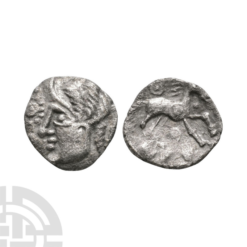 Catuvellauni - 'Whaddon Bird' AR Unit. 1st century B.C. Obv: profile bust left. ...
