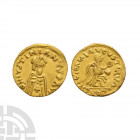 Iberia - Visigoths - Imitative Gold Tremissis. 6th-7th century A.D. Copying an issue of Justinian. Obv: profile bust right with DN IVSTINIANVS P AVG l...