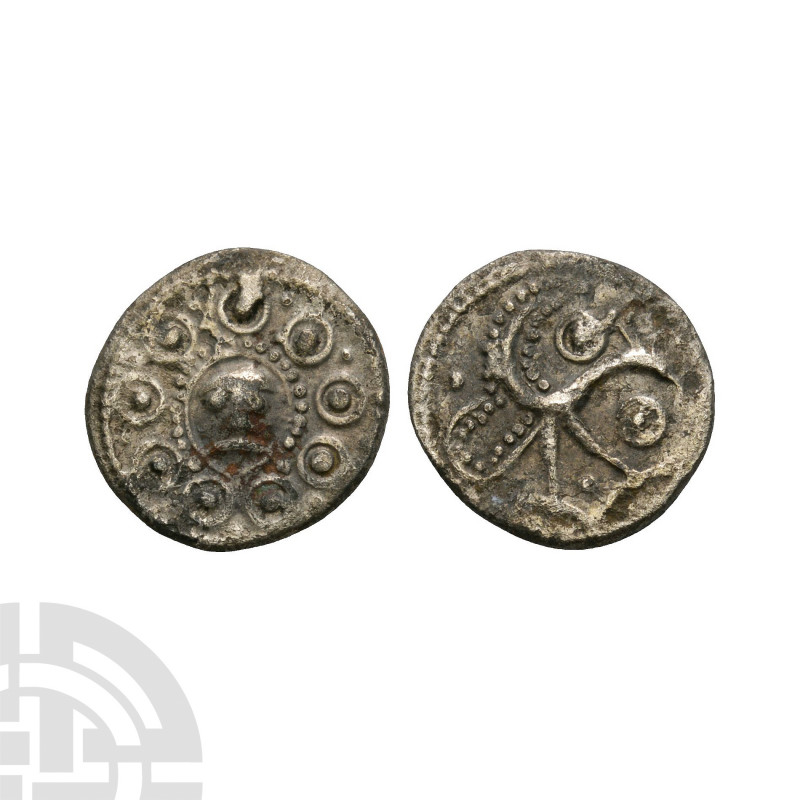 Secondary Phase - Series H, Type 49 - 'Wodan' Head AR Sceatta. 710-760 A.D. Obv:...