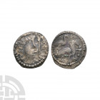 Secondary Phase - Series J, Type 36 - Two Birds AR Sceatta. 710-760 A.D. Obv: diademed bust right with cross before. Rev: two birds. S. 802D; N. 134. ...