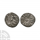 Northumbria - Eadberht / Abp. Ecgberht - Mitred Figure AR Sceatta. 737-758 A.D. Obv: small cross with EOTHBEAT legend for Eadberht. Rev: mitred figure...