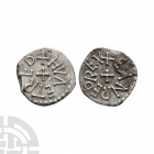 Northumbria - Eanred - Huaetred - AR Sceatta. 810-841 A.D. Obv: small cross with +EANRED REX legend. Rev: small cross with +HVAETRED legend for the mo...