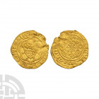 Edward III - London - Pre Treaty Gold Quarter Noble. 1351 A.D. Pre Treaty, series B. Obv: arms with pellet below within tressure with EDWARD D G REX A...