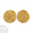 Edward III - Pre Treaty Gold Quarter Noble. 1354-1355 A.D. Pre Treaty, series E. Obv: arms within tressure with EDWARD D G REX ANGL Z FRANC legend. Re...
