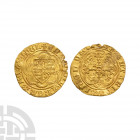 Edward III - London - Treaty Gold Quarter Noble. 1363-1369 A.D. Treaty period. Obv: arms within tressure with +EDWARD DEI GRA REX ANGL legend. Rev: fl...