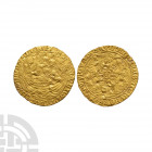 Henry VI - London - Gold Annulet Half Noble. 1422-1427 A.D. Annulet issue. Obv: king facing in ship, holding shield and sword with annulet by hand and...