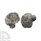 Ireland - Henry VII - Dublin - Halfgroat. 1496-1505 A.D. Late portrait issue. Obv: facing bust with double-arched crown breaking tressure with [ ]RA D...
