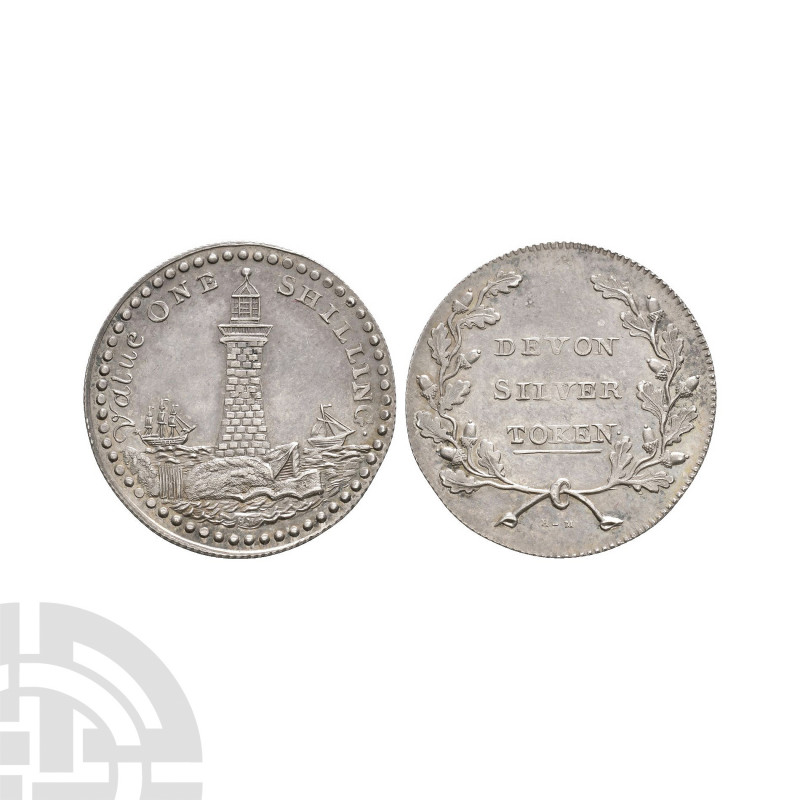 19th Century - Devon - AR Shilling Token. 19th century A.D. Obv: Eddystone light...