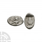 Cicilia - Grapes AR Stater. 440-410 B.C. Soloi mint. Obv: Amazon kneeling left, holding bow, quiver on left hip. Rev: ??[ ] legend with grape bunch on...