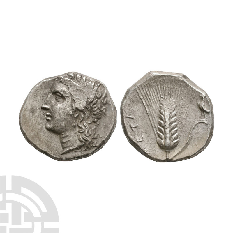 Lucania - Metapontum - Corn Ear AR Stater. 290-280 B.C. Obv: head of Demeter lef...