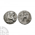 Macedonia - Alexander III (the Great) - AR Tetradrachm. 323-320 B.C. Lifetime issue, struck under Antipater, Amphipolis mint. Obv: head of Herakles ri...