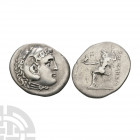 Macedonia - Alexander III (the Great) - Countermarked AR Tetradrachm. 215-214 B.C. Posthumous issue, Phaselis, Lycia mint, dated year 4. Obv: head of ...