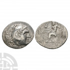 Macedonia - Alexander III (the Great) - Countermarked AR Tetradrachm. 201-200 B.C. Posthumous issue, Aspendos mint, dated year 12. Obv: head of Herakl...