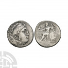 Macedonia - Alexander III (the Great) - Countermarked AR Tetradrachm. 190-189 B.C. Posthumous issue, Aspendos, Pamphylia mint, dated year 23. Obv: hea...