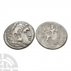 Macedonia - Alexander III (the Great) - Countermarked AR Tetradrachm. 204-203 B.C. Posthumous issue, Perga, Pamphylia mint, dated year 18. Obv: head o...