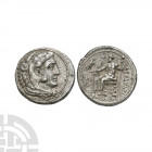 Macedonia - Alexander III (the Great) - AR Tetradrachm. 325-323 B.C. Lifetime issue, Myriandus mint. Obv: head of Herakles right, wearing lionskin hea...