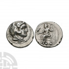 Macedonia - Alexander III (the Great) - AR Tetradrachm. 330-327 B.C. Ake, Phoenicia mint. Obv: head of Herakles right, wearing lionskin headdress. Rev...