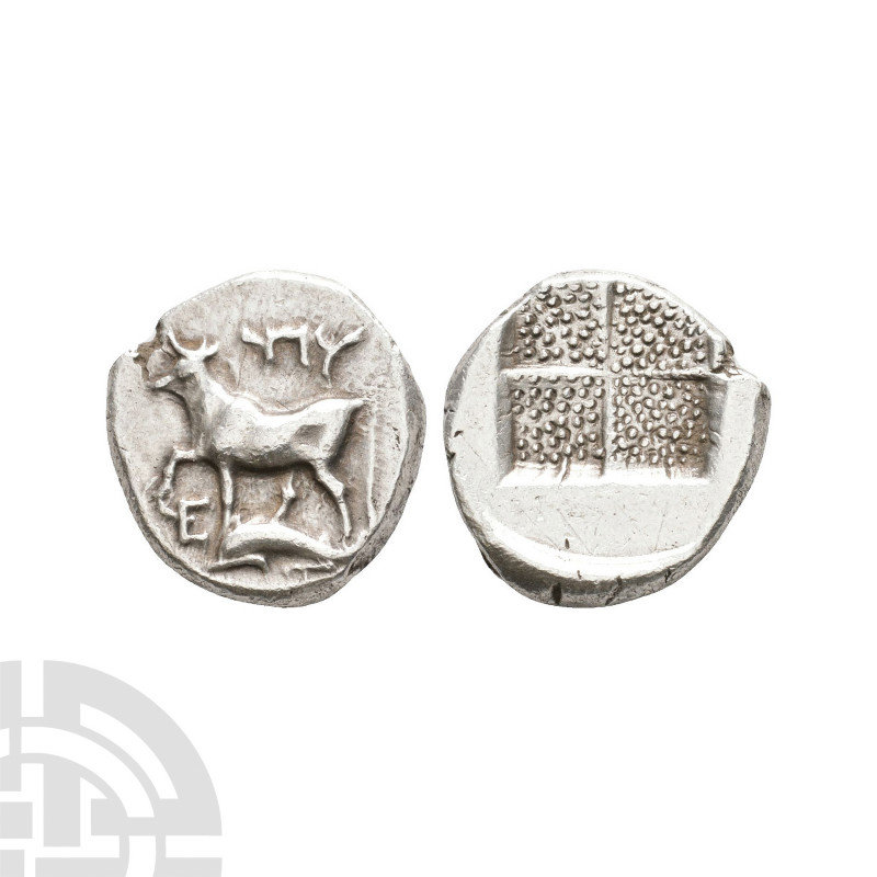 Thrace - Byzantion - Bull AR Drachm. 340-320 B.C. Obv: ?? above bull standing le...