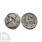 Kings of Elymais - Kamnaskires III - Portrait AR Tetradrachm. 62-46 B.C. Obv: profile bust left with Seleukid anchor behind. Rev: small profile bust l...