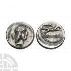 C Calpurnius Piso L f Frugi - Naked Horseman AR Denarius. 67 B.C. Rome mint. Obv: laureate head of Apollo right; symbol behind. Rev: naked horseman ga...