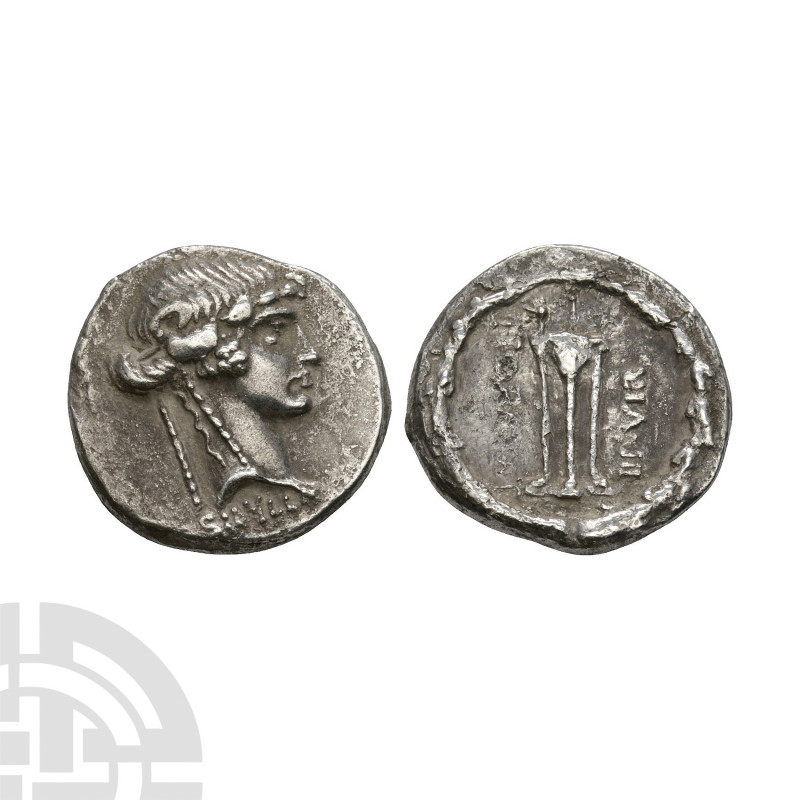 L Manlius Torquatus - Sibyl AR Denarius. 65 B.C. Rome mint. Obv: head of Sibyl r...