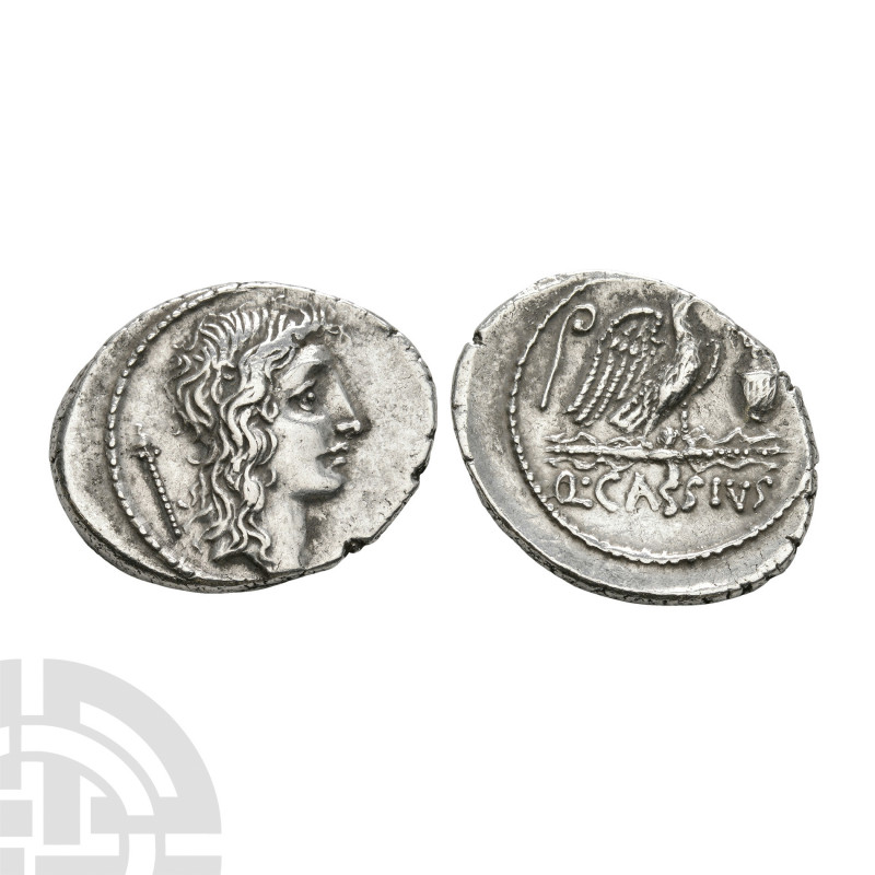 Q Cassius Longinus - Eagle AR Denarius. 55 B.C. Rome mint. Obv: youthful male bu...