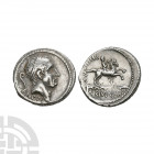 L Marcius Philippus - Ancus Marcius AR Denarius. 56 B.C. Rome mint. Obv: diademed head of Ancus Marcius right; lituus behind and ANCVS below. Rev: Aqu...