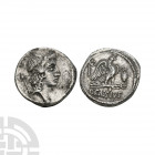 Q Cassius Longinus - Eagle AR Denarius. 55 B.C. Rome mint. Obv: youthful male bust (Genius?) right with sceptre over shoulder. Rev: eagle standing rig...