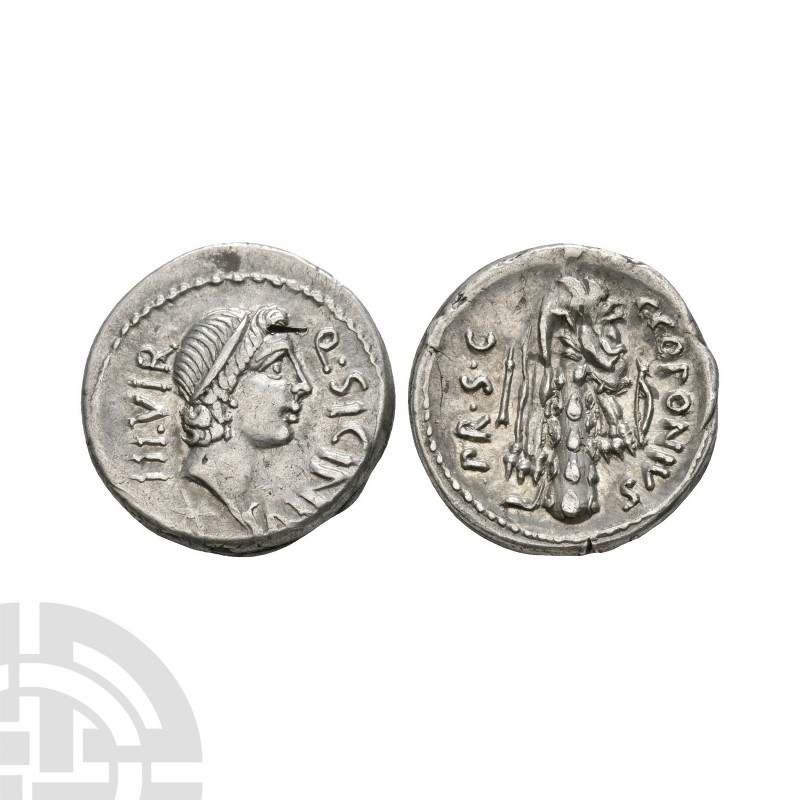 Q Sicinius / C Coponius - Club AR Denarius. 49 B.C. Rome mint. Obv: Q SICINIVS I...