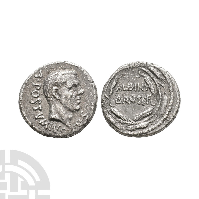 D Junius Brutus Albinus - Corn Wreath AR Denarius. 48 B.C. Rome mint. Obv: A POS...