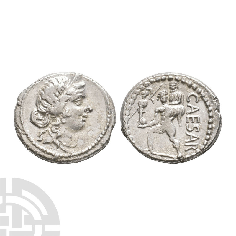 Julius Caesar - Aeneas AR Denarius. 47-46 B.C. North African mint. Obv: diademed...