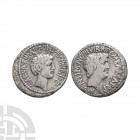 Marc Anthony and Octavian - Portrait AR Denarius. Spring-summer 41 B.C. Ephesus mint. Obv: M ANT IMP AVG III VIR R P C M BARBAT Q P legend with MP and...