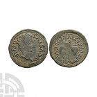 Augustus - Spain - Emblems AE As. 27 B.C.-14 A.D. C Var Rufus, Sextus Julius Poll, Carthago Nova mint. Obv: AVGVSTVS DIVI F legend with laureate bust ...