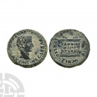 Tiberius - Spain - Altar AE As. 14-37 A.D. Italica mint. Obv: TI CAESAR AVGVSTVS PONT MAX IMP legend with bare head right. Rev: MVNIC ITALIC PERM DIVI...
