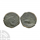 Tiberius - Spain - Galley AE As. 14-37 A.D. Saguntum mint. Obv: TI CAESAR DIVI AVG F AVG legend with bare head right. Rev: L SEMP GEMINO L VAL SVRA II...