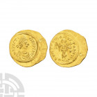 Justin II - Gold Tremissis. 565-578 A.D. Constantinople mint. Obv: D N IVSTINVS P P AVG legend with profile bust right. Rev: VICTORIA AVGVSTORVM legen...
