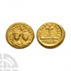 Heraclius and Heraclius Constantine - Gold Solidus. 613-641 A.D. Syracuse, Sicily mint. Obv: D N HERACLIVS PP AVG legend with Heraclius and Heraclius ...