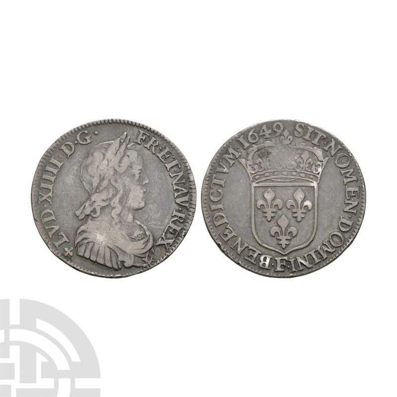 France - Louis XIV - 1649 F - 1/4 Ecu. Dated 1649 A.D. Angers mint. Obv: profile...