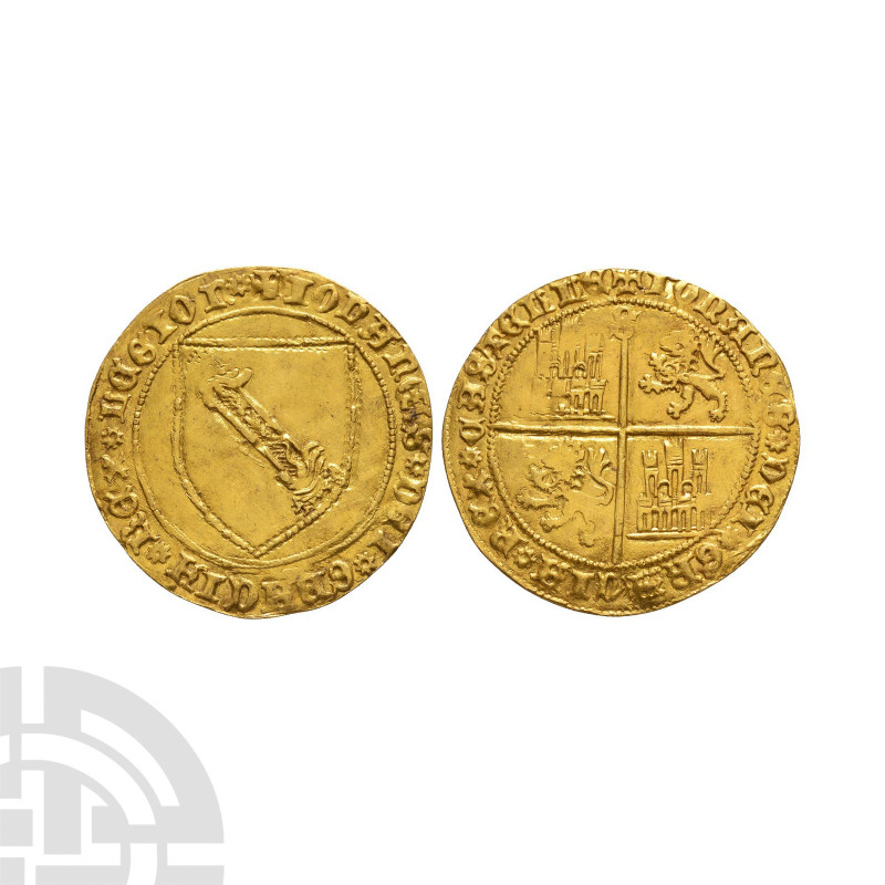 Spain - John II - Seville - Gold Dobla de la Banda. 1406-1454 A.D. Obv: arms wit...
