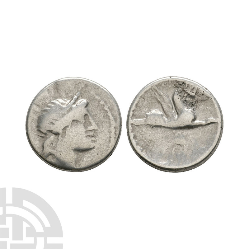 Danubian Celts - Imitative AR Republic Denarius. 1st century B.C. Obv: profile b...